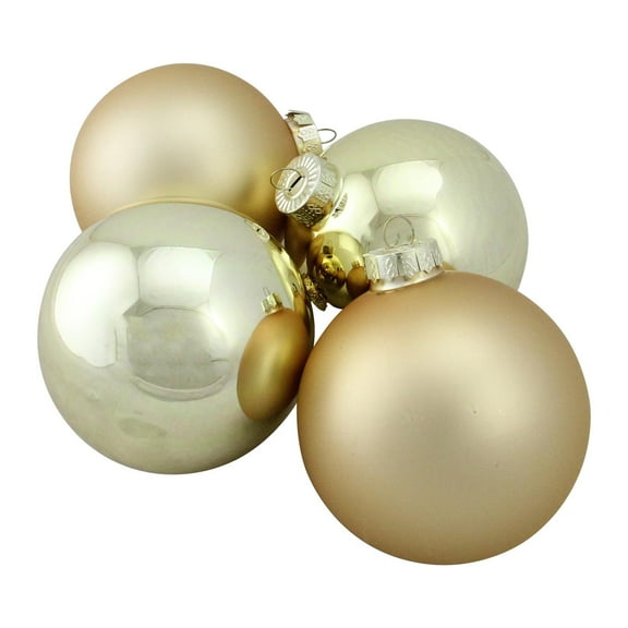 4-Piece Shiny and Matte Gold Glass Ball Christmas Ornament Set 4" (100mm)