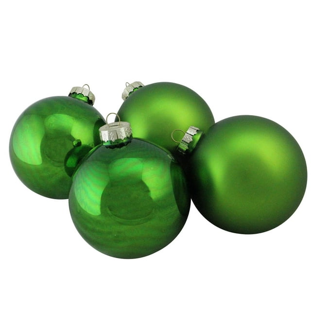 4-Piece Shiny and Matte Kiwi Green Glass Ball Christmas Ornament Set 4 ...
