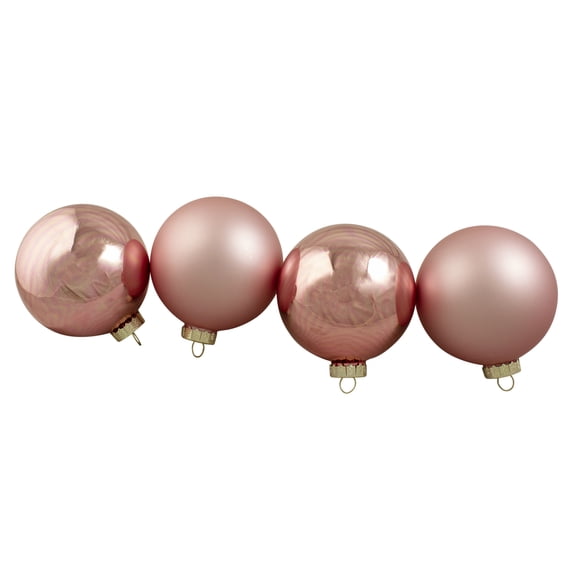 4-Piece Shiny and Matte Pink Glass Ball Christmas Ornament Set 4" (100mm)