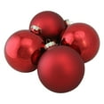 4-Piece Shiny and Matte Red Glass Ball Christmas Ornament Set 4" (100mm