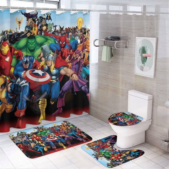 4 Piece Shower Curtain Set with Rugs The Avengers Shower Curtain Bathroom Sets Decor Waterproof