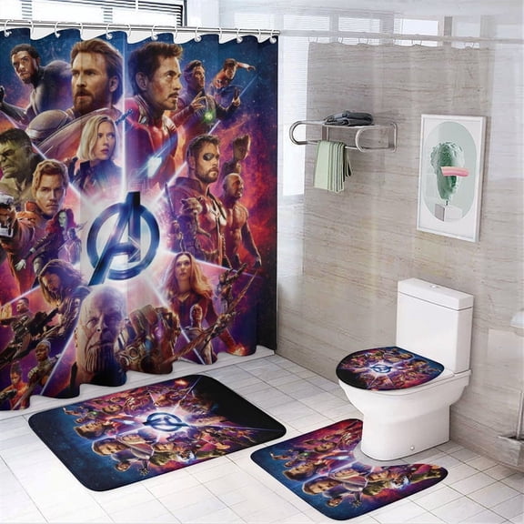 4 Piece Shower Curtain Set with Rugs The Avengers Shower Curtain Bathroom Sets Decor Waterproof