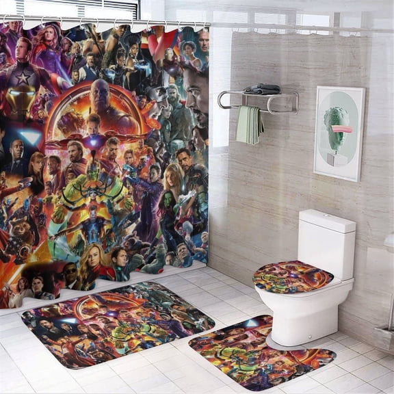 4 Piece Shower Curtain Set with Rugs The Avengers Shower Curtain Bathroom Sets Decor Waterproof