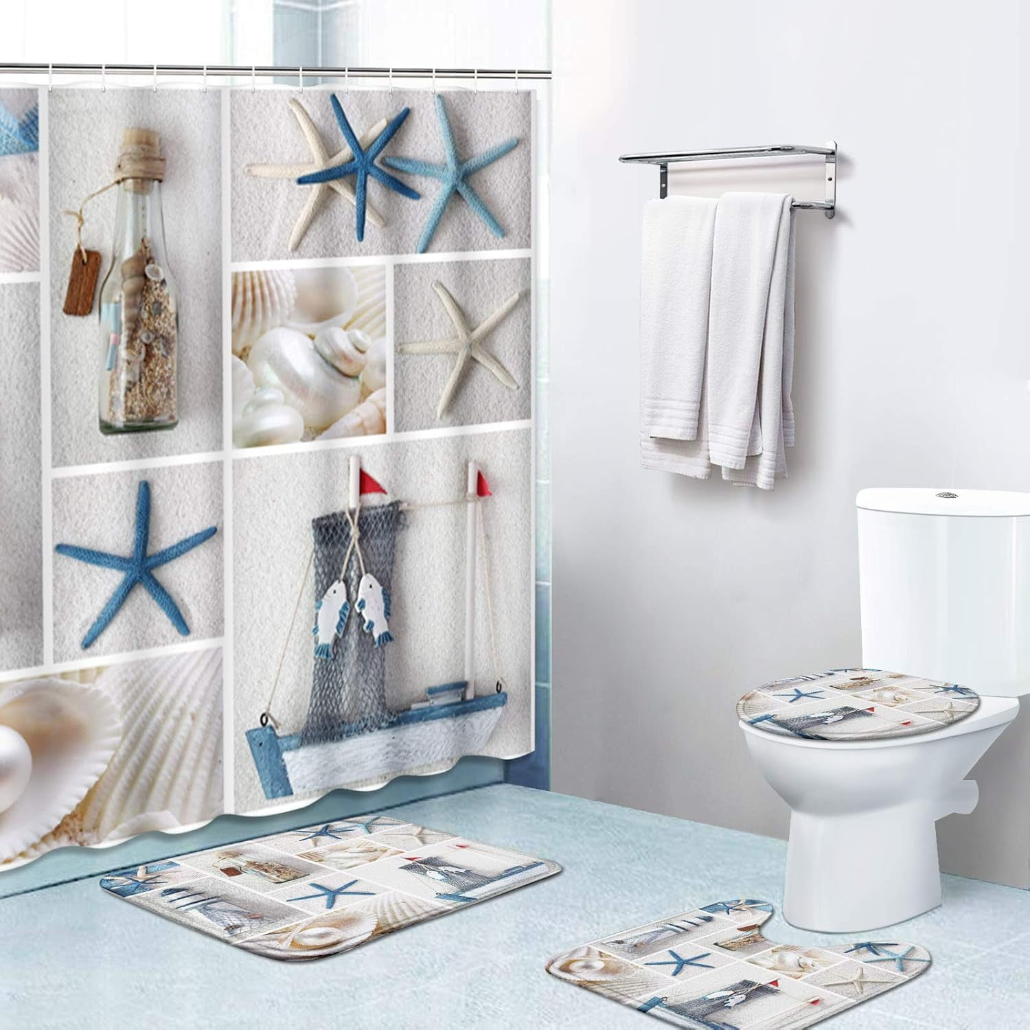 Piece Shower Curtain Sets, with 12 Hooks, Sea Life Funny Animals