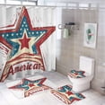 thumbnail image 1 of 4 Piece Shower Curtain Sets American Flag Star Design Bathroom Sets with Curtain Rug Toilet Cover And U Shaped Mat Independence Day Patriotic Bathroom Accessories Set Decor with 12 Hooks, 1 of 8