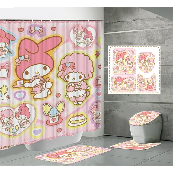 4 Piece Shower Curtain Sets Bathroom Sets with Non-Slip Rugs, Toilet Lid Cover and Bath Mat Hooks