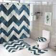 thumbnail image 1 of 4 Piece Shower Curtain Sets Blue And White Chevron Bath Mat U-Shaped Floor Mat Toilet Lid Oval Rug Zig Zag Bathroom Accessories Set Decor with 12 Hooks for Bathroom Decor Sets 72inch X 72inch, 1 of 8