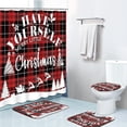 thumbnail image 1 of 4 Piece Shower Curtain Sets, Christmas Plaid Red Puzzles Retro with Non-Slip Rugs, Toilet Lid Cover and Bath Mat, for Bathroom Decor Set, 72" x 72", 1 of 11