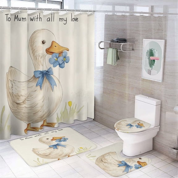 4 Piece Shower Curtain Sets To Mum with Love Duck And Bluebell Shower Curtain and Rugs Shower Curtain Set Inspirational Quote to My Mom 12 Plastic Hooks for Bathtub Decor 72inch X 72inch