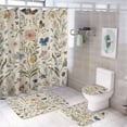 thumbnail image 1 of 4 Piece Shower Curtain Sets Non-Slip Rugs And Toilet Mat Lid Rug Accessories Herbs Wildflowers And Butterflies Durable and Waterproof Sage Green Herb Wildflower Botanical Plant for Bathroom, 1 of 8