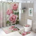 thumbnail image 1 of 4 Piece Shower Curtain Sets Pink Roses Shabby Chic Painting Rug Toilet Lid Cover And Non-Slip U Shape Mat Pink Blooming Romantic Roses Bathroom Decor Sets for Bathroom Decor Set 72inch X 72inch, 1 of 8