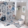 thumbnail image 1 of 4 Piece Shower Curtain Sets Rug Toilet Lid Cover And Non-Slip U Shape Mat Vintage White And Blue Floral Waterproof Fabric Bath Curtains Wild Flower for Bathroom Decor Sets, 1 of 8