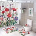 thumbnail image 1 of 4 Piece Shower Curtain Sets Shower Curtain Set with Curtain Rug Toilet Cover And U Shaped Mat Wildflower Spring Durable And Waterproof Rustic Farmhouse Summer Decor Watercolor for Bathroom Decor, 1 of 8