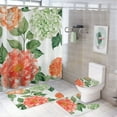 thumbnail image 1 of 4 Piece Shower Curtain Sets Shower Curtain Set with Non-Slip Rugs Toilet Lid Cover And Bath Mat Spring Peach Watercolor Floral Waterproof Fabric Bath Curtains Spring Flowers for Bathroom Decor, 1 of 8