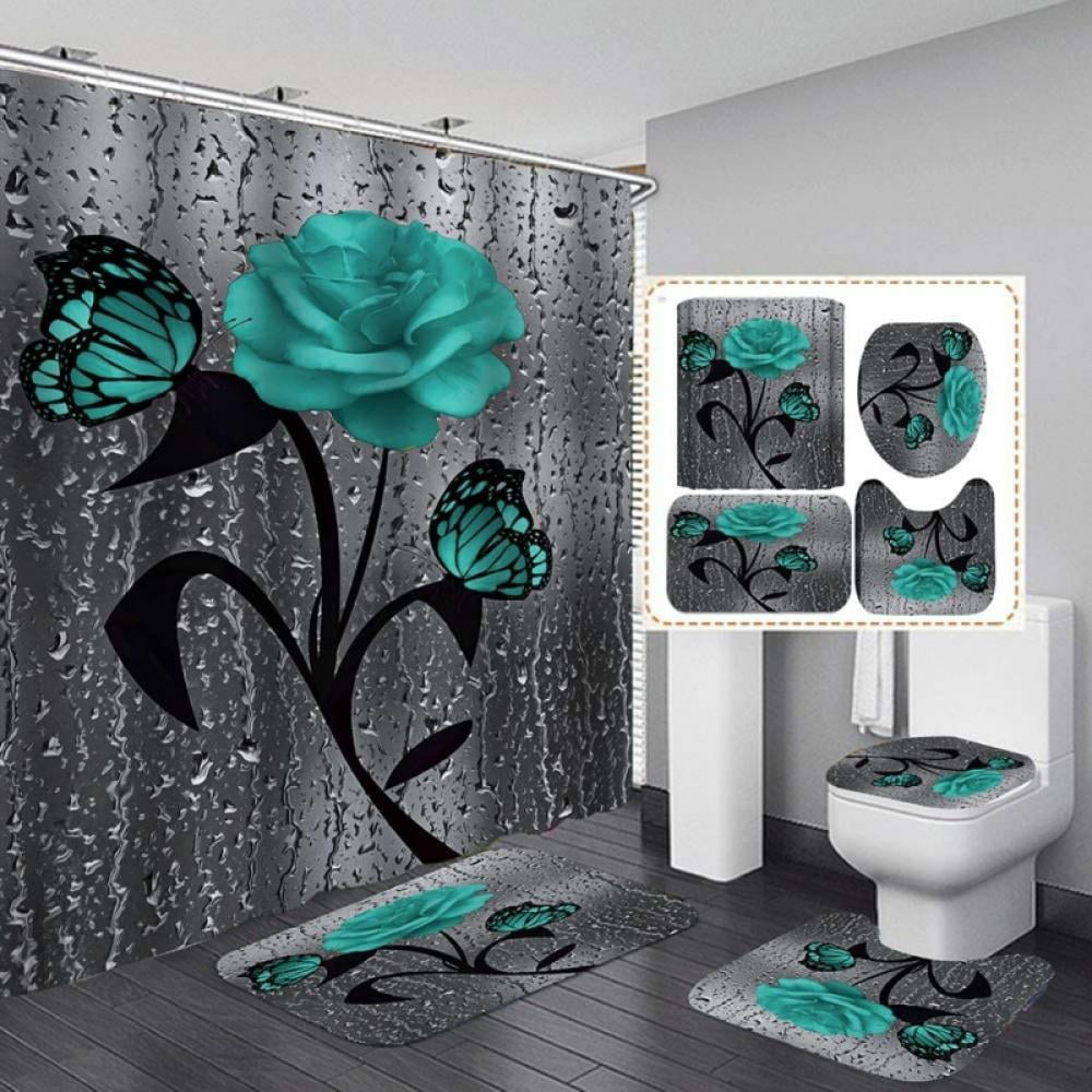  JGHPP 4 Piece Shower Curtain Sets with Non-Slip Rugs