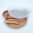 thumbnail image 1 of 4-Piece Silicone Children's Plate Set - Baby Food Bowl, Divided Plate with Lid, Spoon, and Fork, 1 of 4