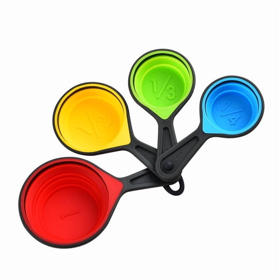 4-Piece Silicone Collapsible Measuring Cups, 60250ml, Space-Saving Kitchen Tools (4 Colors)