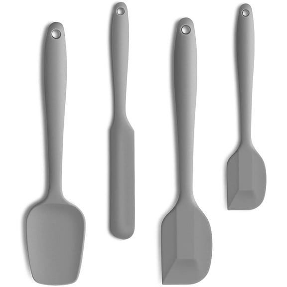 4 Piece Silicone Spatula Set, Flexible Heat Resistant Non-scratch Baking Cooking Rubber Spatulas with Stainless Steel Core, Gray