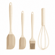 4-Piece Silicone Spatula and Whisk Set, Heat Resistant Non-Stick Rubber Spatula Variety Pack with Basting Brush and Egg Beater, Small and Large Scrapers for Baking