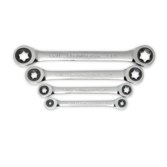 4 Piece Silver Double Box Ratcheting Wrench Set 72 Tooth E Torx Wrenches