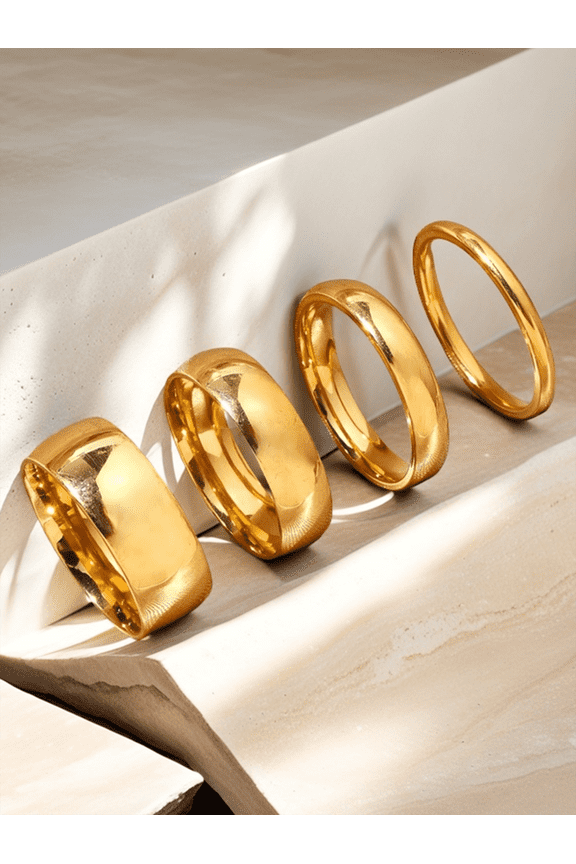 4-Piece Silver Tone Stainless Steel Ring Set Simple Stackable Bands For Daily Wear