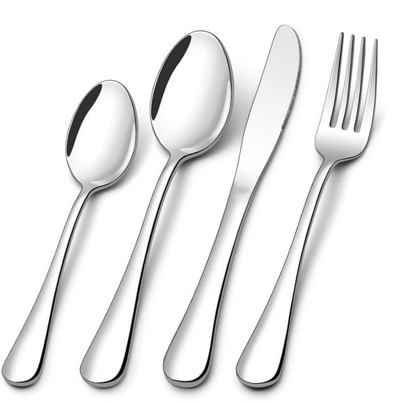 QZS 4 Piece Silverware Cutlery Set,Premium Stainless Steel Flatware Set,Upgraded Mirror Polished Tableware,Modern and Elegant Design,Include Knife,Spoon,Fork,Dishwasher Safe
