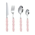thumbnail image 1 of 4-Piece Silverware Set, Czzoypi Stainless Steel Tableware with Unique Handcrafted Handle, 4-Piece Cutlery Set Includes Spoon Fork Knife Tea Spoon for Dining Travel Parties, Pink, 1 of 2