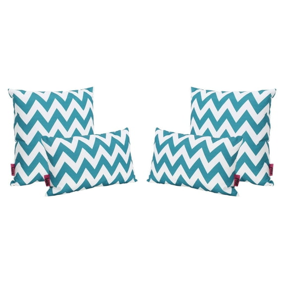 4-Piece Sky Blue and White Chevron Outdoor Rectangular Throw Pillows 18.5"