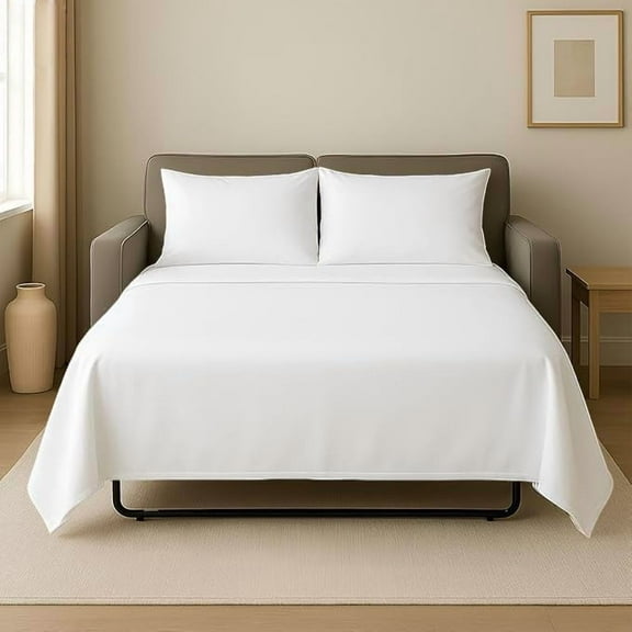 4 Piece Sleeper Sofa Bed Sheet Set 100% Egyptian Cotton 800 Thread Count Queen Size Sleeper Sofa (60" x 74") Inch Fits Mattresses Up to 5" Drop - White Solid