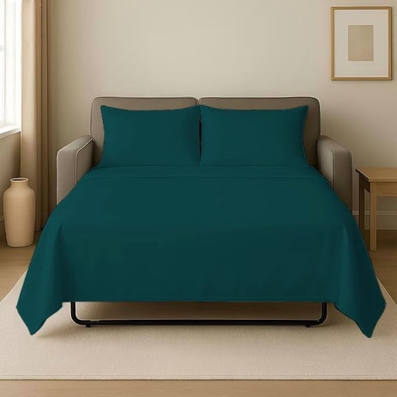 4 Piece Sleeper Sofa Bed Sheet Set 100% Egyptian Cotton 800 Thread Count Twin Size Sleeper Sofa (36" x 72") Inch Fits Mattresses Up to 8" Drop - Teal Solid