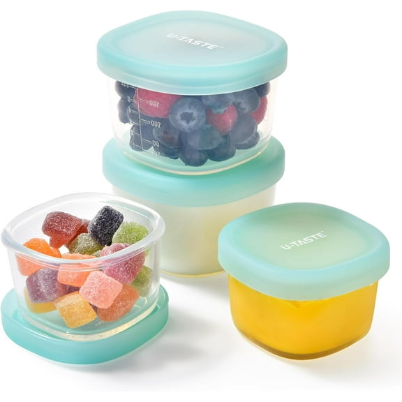 4 Piece Small Food Storage Containers Silicone Freezer Box Airtight Lid Microwave Safe Aqua Sky