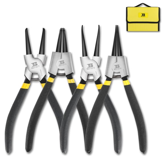 4-Piece Snap Ring Pliers Set Cr-V Steel Straight/Bent Jaw Pliers 5/64'' Tip with Storage Pouch