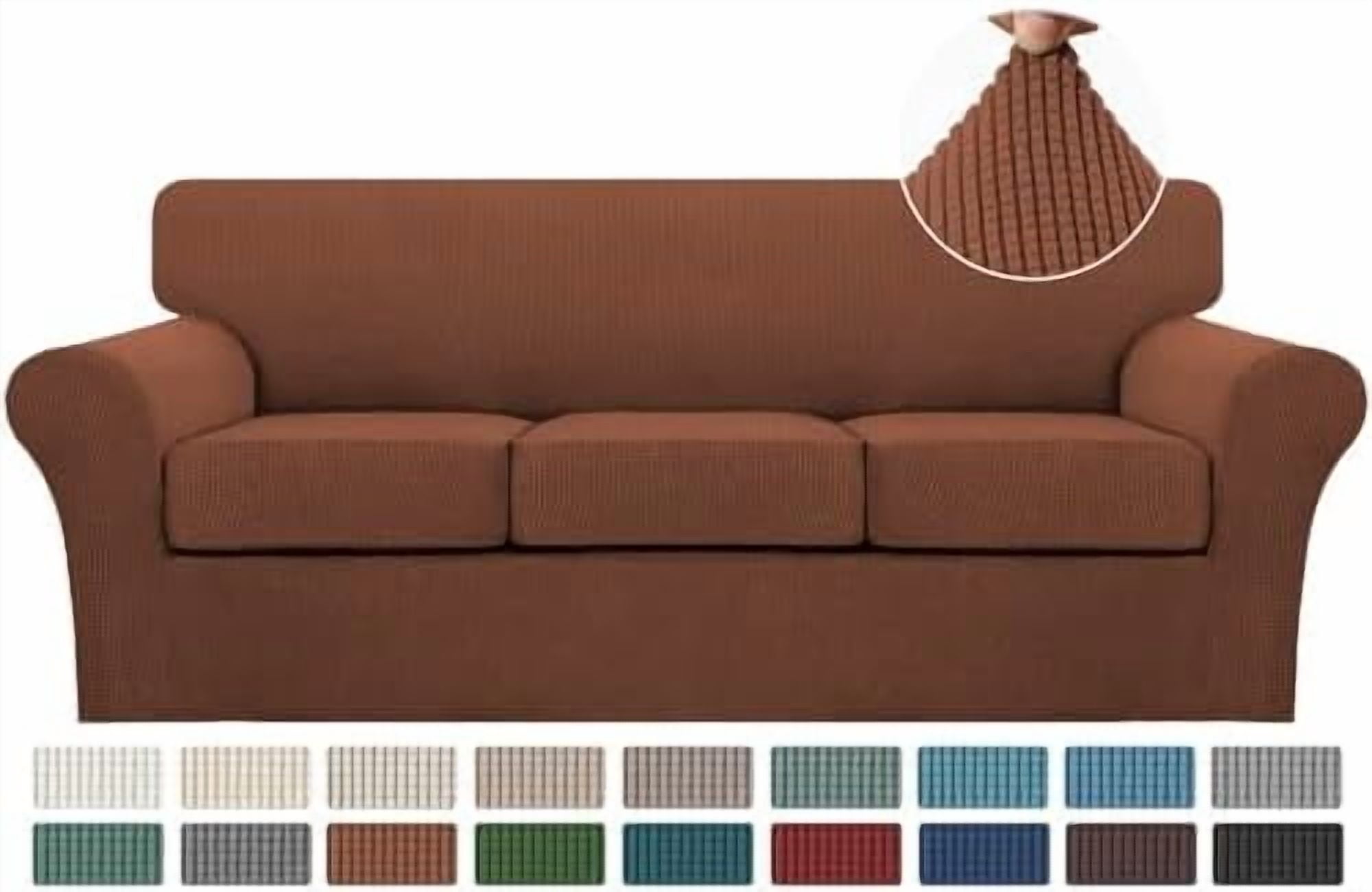 4 Piece Sofa Covers for 3 Cushion Couch Slipcover Soft Cover Dogs-Washable Furniture with Individual Covers,Feature Jacquard Fabric(3 Cushion Sofa, Caramel)