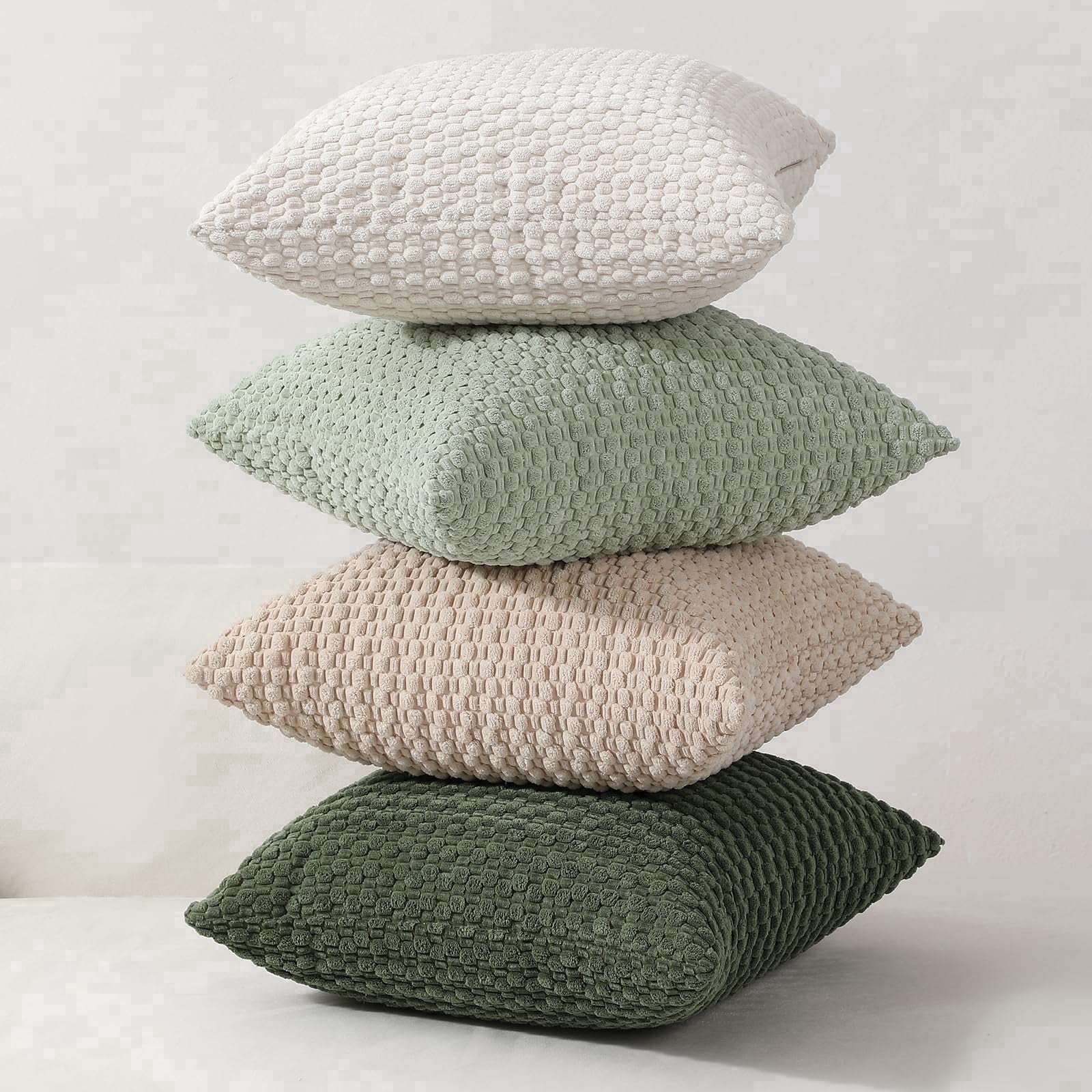 4-Piece Sofa Pillow Cover Set 20x20/18x18 inches, Soft Neutral Color Decorative Cushion Covers, Bohemian Corduroy Square Modern Pillowcases, Suitable for Sofa Living Room Bedding