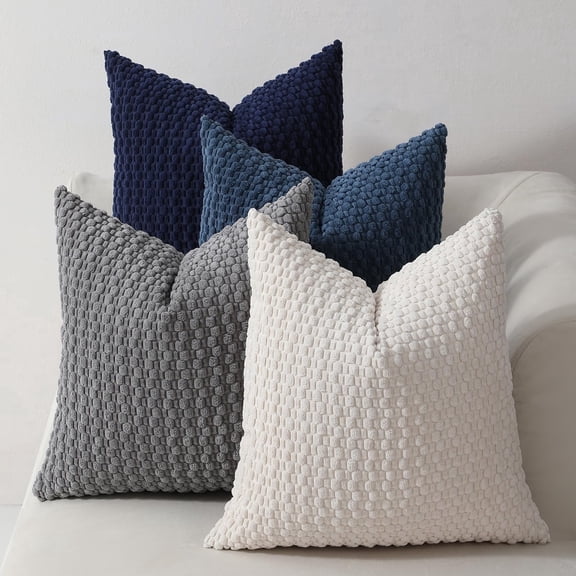 4-Piece Sofa Pillow Cover Set 20x20/18x18 inches, Soft Neutral Color Decorative Cushion Covers, Bohemian Corduroy Square Modern Pillowcases, Suitable for Sofa Living Room Bedding