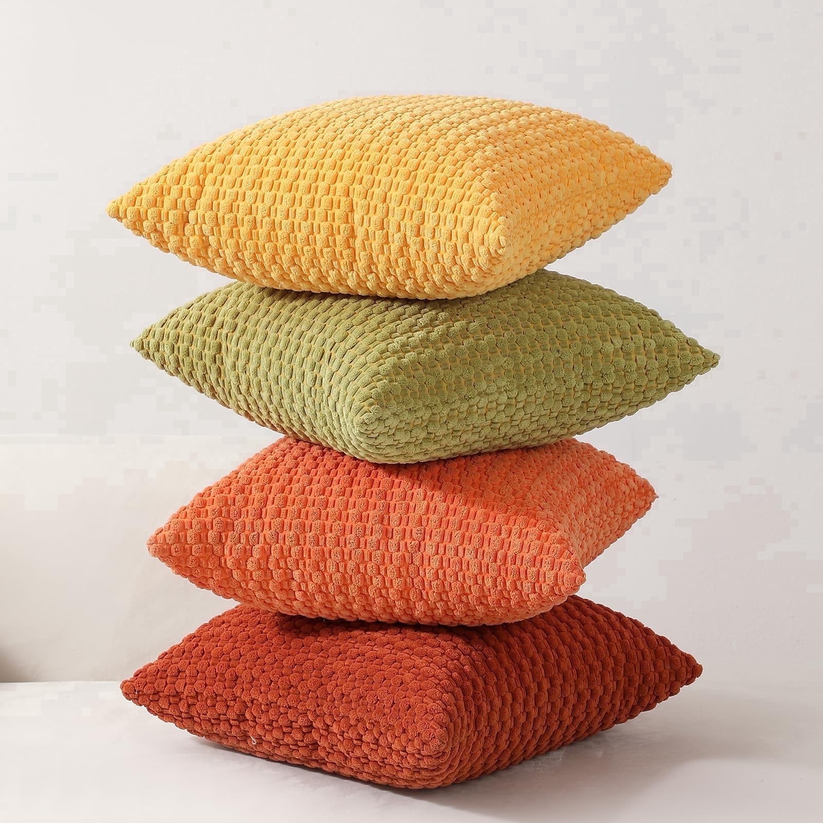 4-Piece Sofa Pillow Cover Set 20x20/18x18 inches, Soft Neutral Color Decorative Cushion Covers, Bohemian Corduroy Square Modern Pillowcases, Suitable for Sofa Living Room Bedding
