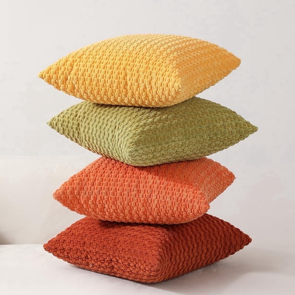 4-Piece Sofa Pillow Cover Set 20x20/18x18 inches, Soft Neutral Color Decorative Cushion Covers, Bohemian Corduroy Square Modern Pillowcases, Suitable for Sofa Living Room Bedding