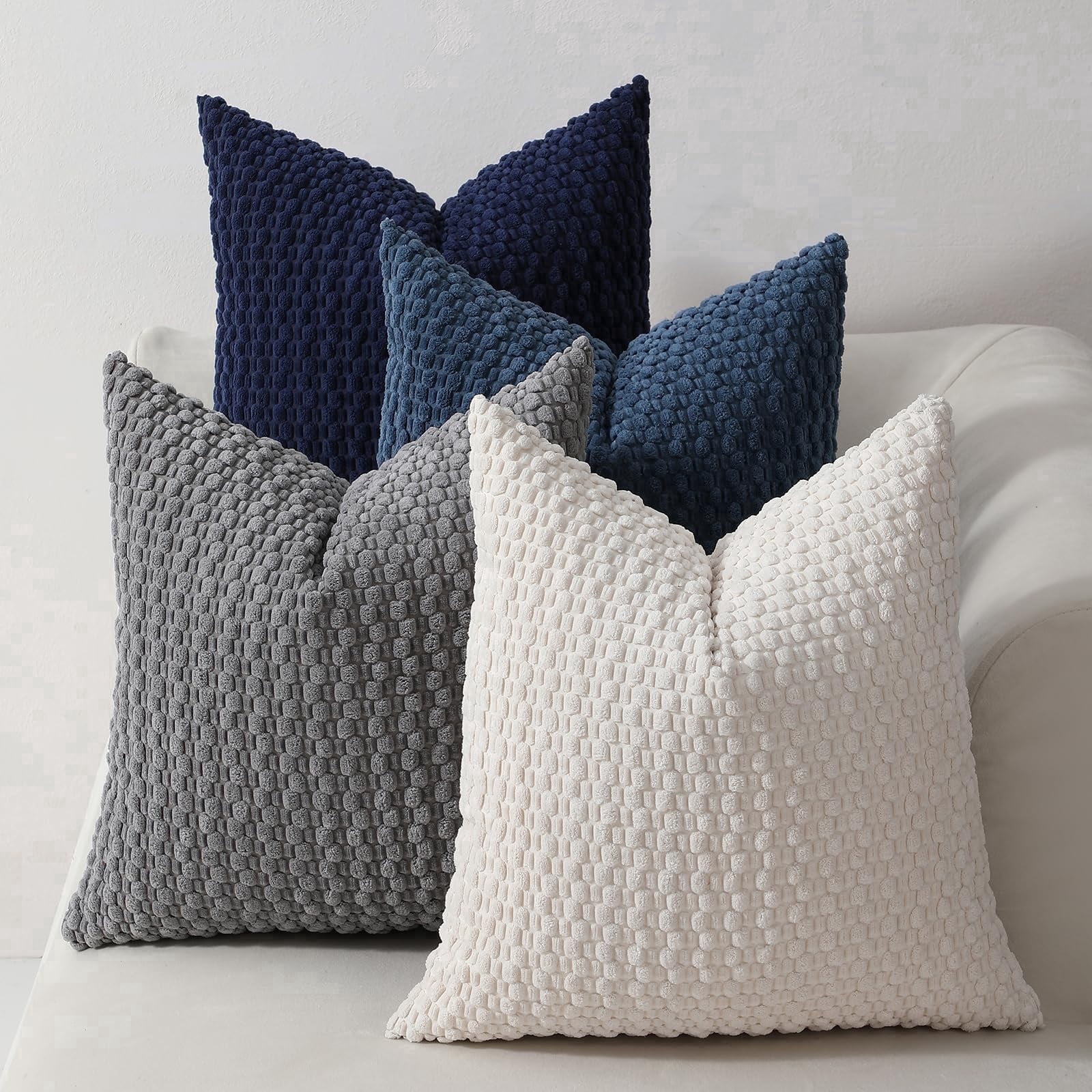 4-Piece Sofa Pillow Cover Set 20x20/18x18 inches, Soft Neutral Color Decorative Cushion Covers, Bohemian Corduroy Square Modern Pillowcases, Suitable for Sofa Living Room Bedding