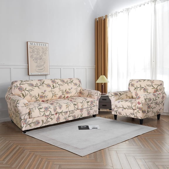 4-Piece Sofa Slipcover Set with Floral Pattern