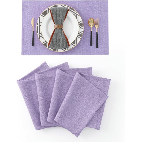 4 Piece Soft Caddice Faux Linen Decorative Place Mats Heat Resistant Dining Table Place Mats Kitchen Table Mats 12x18 Lilac