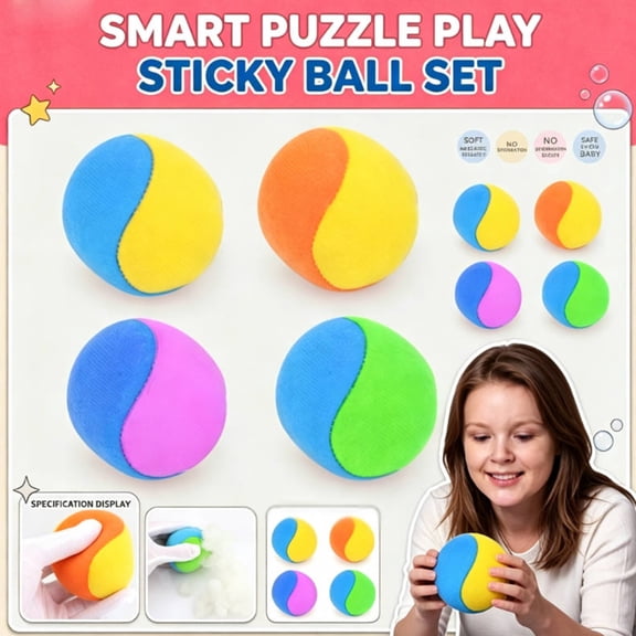 4-Piece Soft Sticky Ball Set for Catch and Throw Games Safe Sensory Squeeze Balls for Indoor Outdoor Physical Activity and Coordination Training for Beginners Random Color