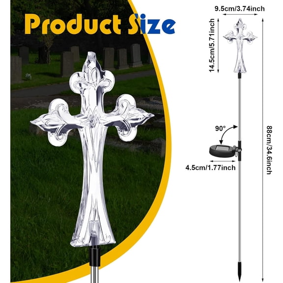 4 Piece Solar Cross for Cemetery Grave - 16 Inches Long