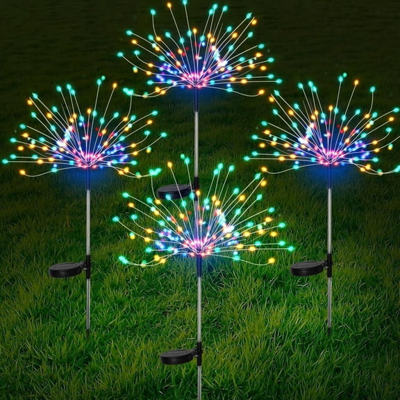 4-Piece Solar Garden Lights Solar Firework Lights, Solar String Lights with 8 Flashing Modes, Perfect for Gardens, Weddings, Parties, Patios (Colorful)