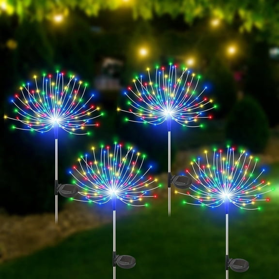 4 Pack Solar Firework Lights, 120 LED Outdoor Waterproof Garden Decorative Lights, for Party, Home, Christmas Decoration