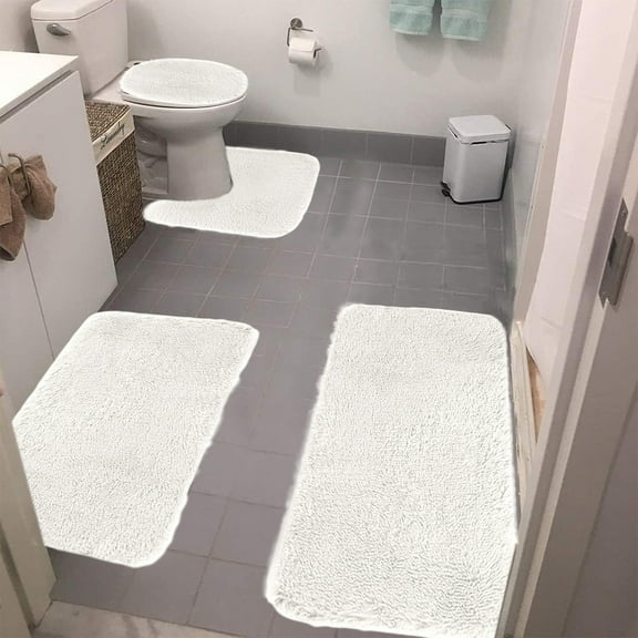 4-Piece Solid-Color Bath Mat Set, Soft Absorbent Non-Slip Bathroom Rugs, Machine Washable Toilet & Shower Mats