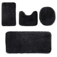 thumbnail image 1 of 4-Piece Solid Color Bath Mat Set | Ultra Soft Velvet Fleece & Foam | Non-Slip Backing | Machine Washable | 40x80cm/15.7x31.5in | Modern Bathroom Rugs for Toilet & Shower, 1 of 7