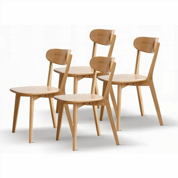 [4-Piece Solid Oak Dining Chairs - Natural Wood, Comfortable & Spacious]