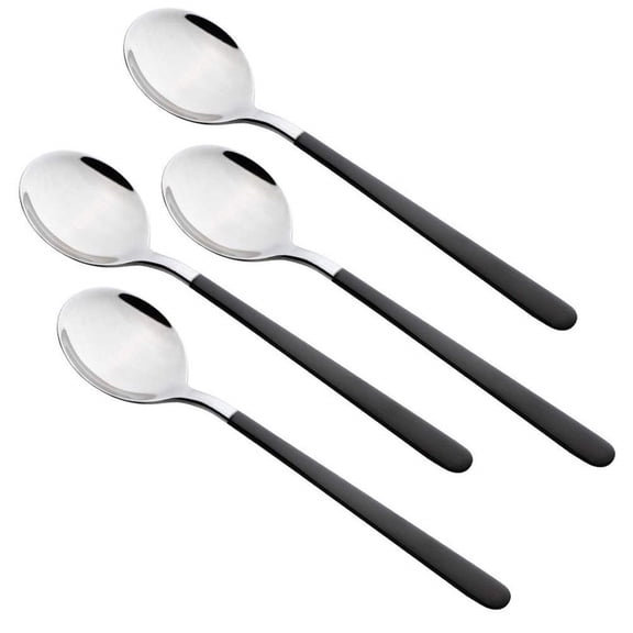 4-Piece Soup Spoons, Stainless Steel, Dishwasher Safe, for Home Kitchen Restaurant, Utensils Dishwasher Safe(4 black)