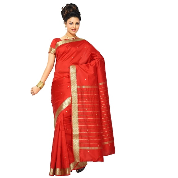 4 Piece Spicy red Art Silk Indian sari Custom stitched blouse, petticoat, Bindi