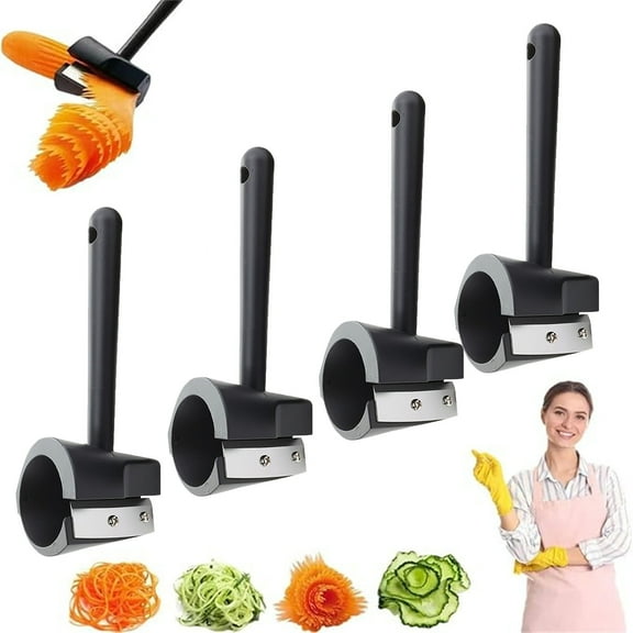 4-Piece Spiral Vegetable Cutter Set, Manual Kitchen Slicer and Funnel Flower Cutter, for Creative Garnishes, Compact and Easy to Store